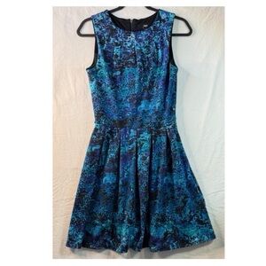 Mossimo Sleeveless Blue Patterned Mini Dress with Flared Skirt